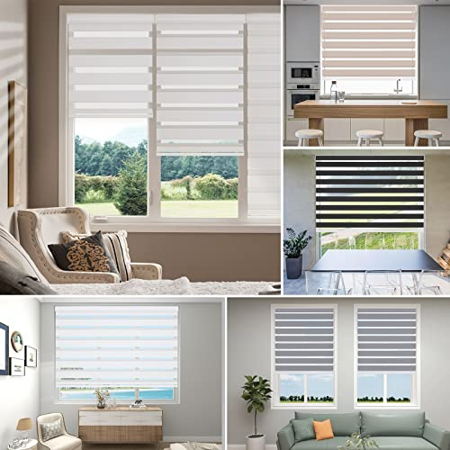 Changshade Blackout Cordless Zebra Blinds for Indoor Windows Doors, Custom Size Zebra Roller Shades Dual Layer Fabric Light Blocking Darkening for Living Room, Bedroom, Bathroom, Easy Install, White