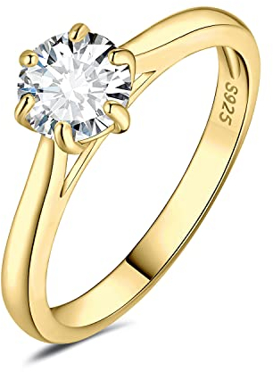JewelryPalace 0.5ct Rund Moissanite Solitär Promise Ring Damen, Braut Schmuck Set, Verlobungsring Damenring Ringe Silber 925 mit Stein für Frauen, Simulierte Diamant Jubiläum Eheringe Vergoldet 54