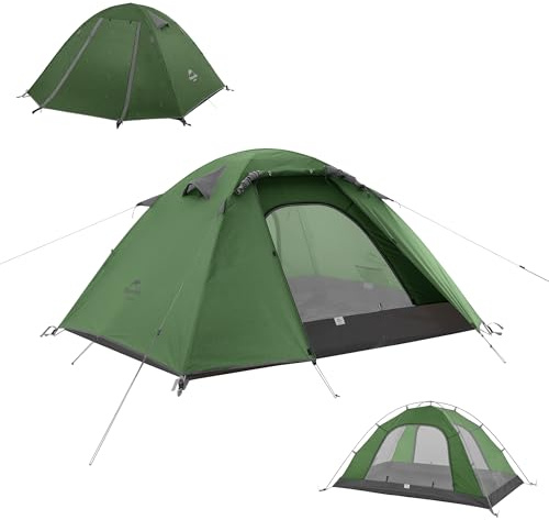 Naturehike P-Serie 2 Personen Campingzelt 4 Jahreszeiten, Ultraleichtes Rucksackzelt, druckfest, wasserdicht, insektenfest, Anti-UV Familienzelt für Outdoor, Wandern, Bergsteigen (Waldgrün 2P)