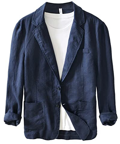 Icegrey Sakko Herren Sportlich Leinen Regular Fit Männer Blazer Modern Freizeit 2 Knopf Anzugjacke Sommersakko, Marine, XL