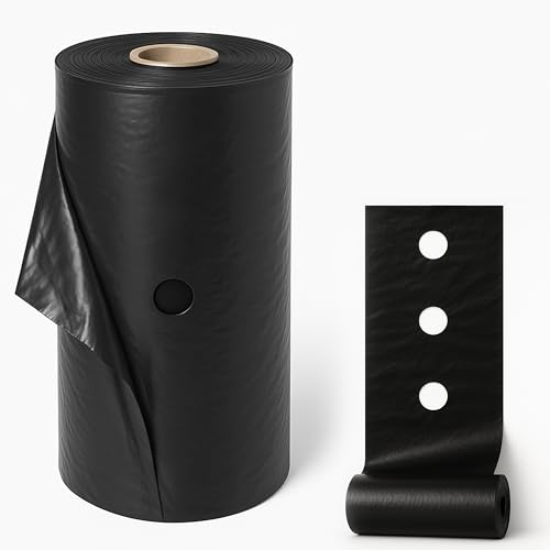 Maka Telo Nero Pacciamatura Orto Anti Erbacce Forato o Senza Fori Giardino Pacciamante Anti-UV Impermeabile all'Acqua Polietilene Spessore Film 5 Micron Cartone (0.9x250 Metri, Forato 30 cm)