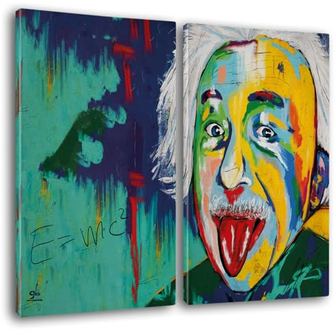 Giallobus - Große Gemälde im XXL-Format - Pop-Art - Einstein - Leinwand - 144x100cm | 2pcs. x 70x100cm - Moderne Gemälde für zu Hause