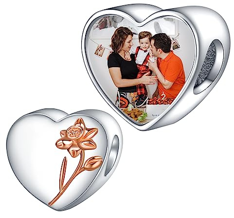 Annmors personalisierte Foto Charm 925 Sterling Silber Familie Mutter Schwester Tochter Schildkröte Fußabdrücke Liebe Glückliches Herz Anhänger Fit Armbänder/Halskette Perlen Schmuck für Frauen