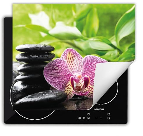 DarHaus Herdabdeckplatte Einteilig Küche Herdabdeckung Ceranfeld Herdabdeckplatten Anti Rutsch Matte Aufrollbar 60x52 cm, grün - Orchidee