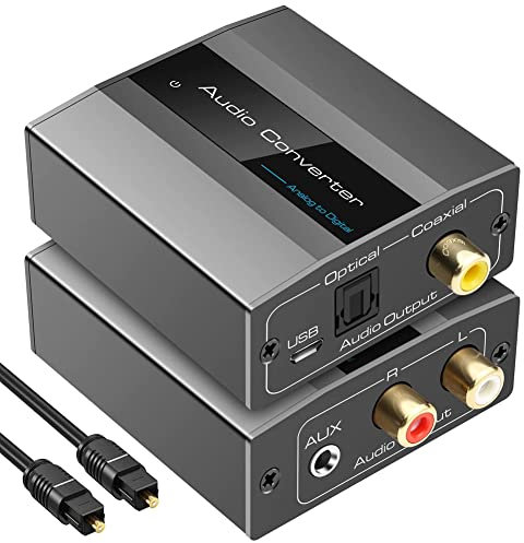 KJKVIVH Analog to Digital Audio Converter with Optical and Coaxial Outputs, 2-Channel, Black Grey Metal, Part Number 500299341