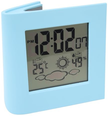 Buachois Reloj Despertador Digital, Batería Solar, Reloj Despertador De Doble Energía con Sensor De Temperatura Y Humedad, Pronóstico del Tiempo, Reloj Despertador De Temperatura Y Humedad(Azul)