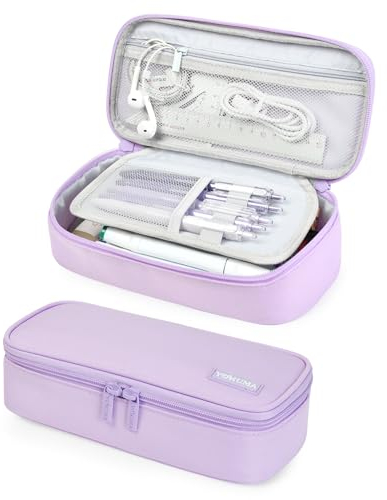YOKUMA Pennfodral, stor kapacitet pennfodral, estetisk dragkedja pennskrin, tillbaka till skolmaterial för studenter tonåringar vuxna, nödvändigheter, elektronisk kabel organisera, Lila, Pennfodral