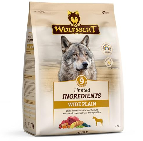 WOLFSBLUT – Wide Plain Adult Limited Ingredients | Trockenfutter mit maximal 9 Zutaten, ideal für ernährungssensible Hunde. Getreidefreies Alleinfutter ohne Zusatzstoffe im Beutel | 1kg Pferd