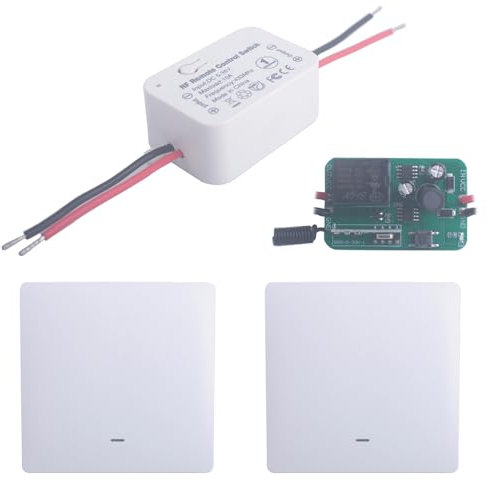 SUYUKUFU Wireless Light Switch Receiver and Transmitter, 12V 24V 36V Wall Panel Remote Light switches 5V-36V, RF Safety Code Transmitter, Battery Included, No Wiring (1 Receiver with 2 Wall Panels)