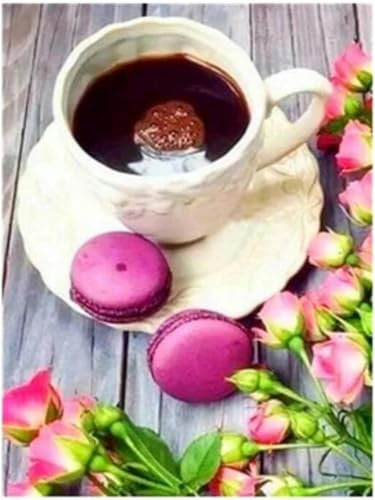 mantianhome Gravur-Kreuzstich-Set, Kaffeetasse, Blume, Küche, Vordruck, 11CT-Stickmuster, DMC-Faden, Handarbeit, Hobby, Nähset mit Stickwerkzeugen, Musterdruck, handgefertigtes Geschenk, 40x50cm