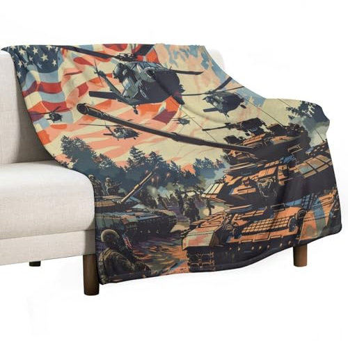 Kuscheldecke Klassischer Amerikanischer Militär-Soldat-Hubschrauber Mit Usa-Flagge Flanell Decke Hochwertige Sofadecke Unisex Wohndecke Für Nickerchen Wohnzimmer Bank 125x150cm
