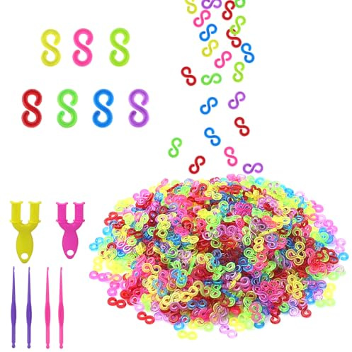1000 Pcs S Clips Rubber Band Clips, Colourful Loom Band S Clips Plastic Band Clips Connectors Refills Bracelet Kit Clip for Craft Making DIY Bracelet Connector Weaving Necklace Jewelry Accessories