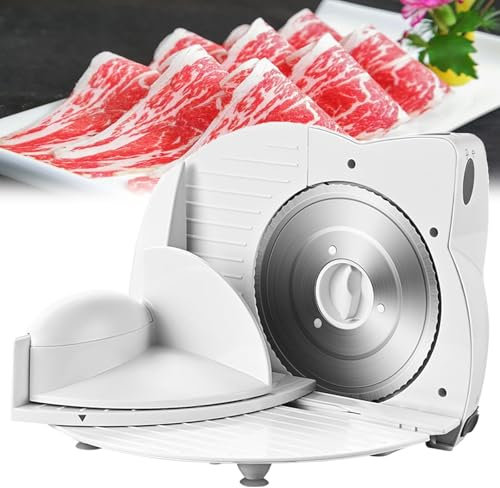 Electric Food Slicer, 150W Home Food Slicing Machine, Non-Slip Deli Food Cutter, with Detachable carrying platform, 3 Levels of Adjustable Thickness, for Cutting Beef, Lamb Rolls, Vegetables, Bread