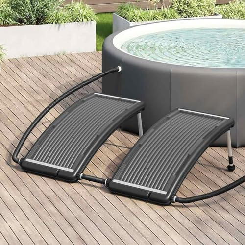 Swpsd Curved Solar Pool Heating Panels for Above-Ground Pools, 2 pcs Set, 110x65cm, Black HDPE, PC, Aluminium Material for Outdoor Use