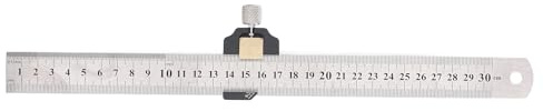 Steel Slide Stop Ruler, 30cm Imperial Metric Measurement with Positioning Block, Woodworking Scribing Tool for 45 90 Degree Angles