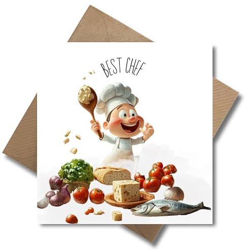 WBdesignz Grußkarte für Köche mit Umschlag - Best Chef Küchenliebhaber Hobby Kochkarte Geburtstagskarte Anerkennung Lebensmittel Essen Kochmütze Küche (quadratisch - 125 x 125 mm)