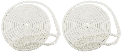 FreeTec Lot de 2 cordes d'amarrage en nylon pour bateau - Avec œillet - Diamètre : 16 mm - Longueur : 7,6 m - Blanc