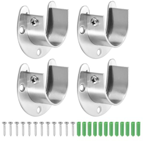 QUARKZMAN 4 Stück 32mm / 1-1/4 Zoll Kleiderstangenhalter Edelstahl U-förmige Stangenhalterung Flansch Kleiderstangenhalter für Kleiderstange, Silber