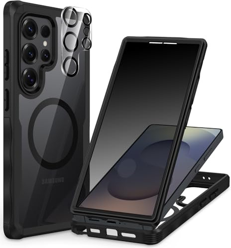 CENHUFO Sichtschutz Hülle für Samsung Galaxy S25 Ultra, Magnetisch Handyhülle mit Eingebautem Privacy Panzerglas Displayschutz und Kameraschutz 360 Grad Schutzhülle Stoßfest Cover Case - Schwarz