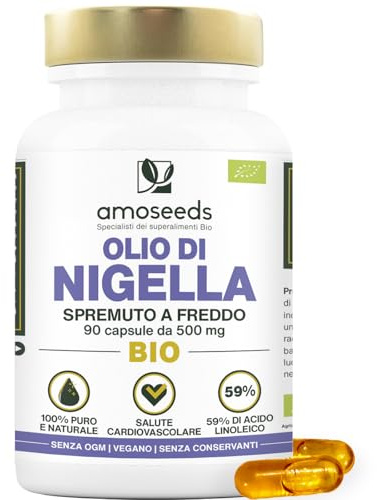Olio di Nigella BIO | 1.500 mg di Olio di Cumino Nero puro | Prima spremitura a freddo | 59% di acido linoleico | 90 capsule vegetali, vegan | Qualità Superiore