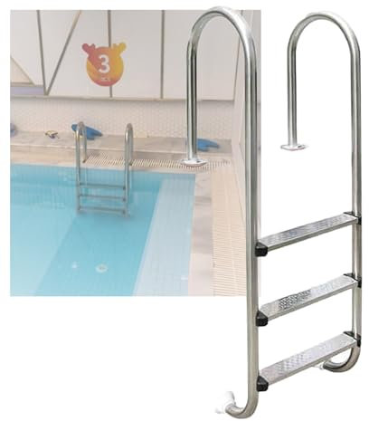 Swimming Pool Ladder,Stainless Steel Pool Pedal Ladder,Easy Assembly Swimming Pool Step with Handrails 2/3 Steps, for Water Park Outdoor Pool(3-Steps1.0mm)