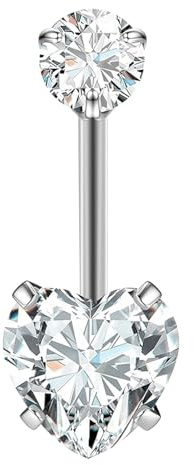 ESHIONER G23 Titanio Piercing Ombelico Argento 14G 12MM Anallergico Cuore Belly Anello Gioielli Per Le Donne Lungo Piccolo Breve Barbell Bianco Piercing Ombelico