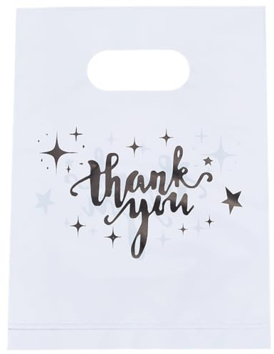 SOFPLATE 100 pz 8 x 6 pollici Bianco Sacchetti di Plastica di Ringraziamento Sacchetti di Caramelle con Manici Parola Rettangolare Sacchetti Regalo per Confezionare Dolciumi per Il Ringraziamento Fest