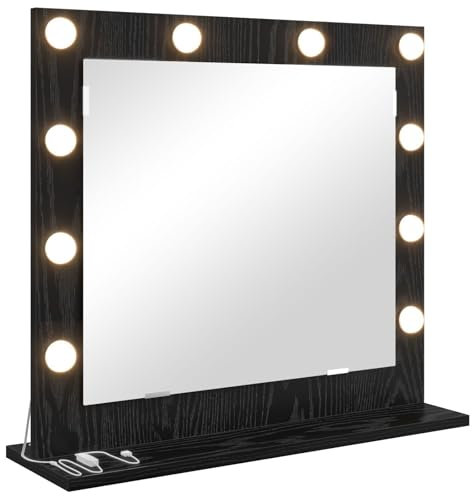 vidaXL Vanity Mirror with LED Strip Lights Black Oak 60 x 55 x 18 cm, Bedroom, Elegant Vanity Mirror, Rectangular Makeup, Illuminated Glass, Stylish Decorative, Bright Indoor