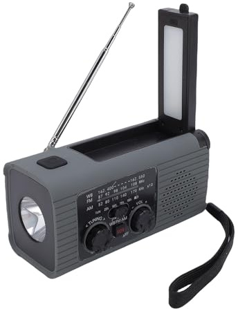 Radio Solaire d'urgence de 2000mA avec Manivelle, Pronostic Météorologique Radio AM FM, Petit Portable Rechargeable, Lanterne LED, Dynamo de la Manivelle pour Le Camping, Voyager