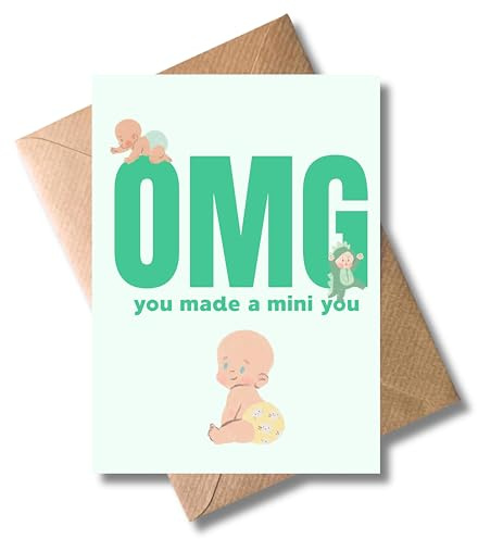 WBdesignz – Karte „OMG – you made a mini you“ mit Umschlag – Lustige Geburtskarte für Eltern mit Babyillustration (DIN A6)