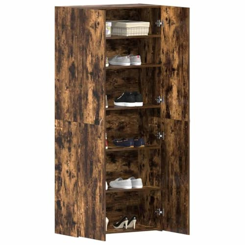 vidaXL Schuhschrank 80 x 35,5 x 180 cm Holzwerkstoff Räuchereiche | Reichhaltige Rauches Eichenoberfläche verbessert jeden Raum, Enthält 5 Stauraumfächer zur Organisation,