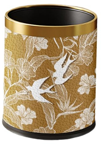 LOVIVER Mülleimer, Papierkorb, mit PU- überzogener Mülleimer, Papierkorb für Schlafzimmer, Bastelraum, Innenbereich, Küche, Badezimmer, Gold mit Goldrand