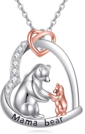 ONEFINITY Mama Bär Kette Sterling Silber Mutter Tochter Anhänger Halskette Herz Schmuck Geschenke für Damen Frauen Mütter