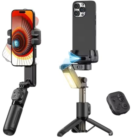 Stabilizzatore per Smartphone Rotazione a 360° con telecomando, Monitoraggio automatico del viso, Bluetooth treppiede per Vlogging, Youtube, Video in Diretta, TikTok, Compatibile con iPhone/Android