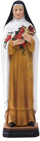 Nun Sculpture Figure Holding Roses and Crucifix – Classic Resin Religious Statue in Robe with Rosary – Decorative Spiritual Ornaments for Indoor Art Display, Catholic Home Decor Collectible 20.7CM