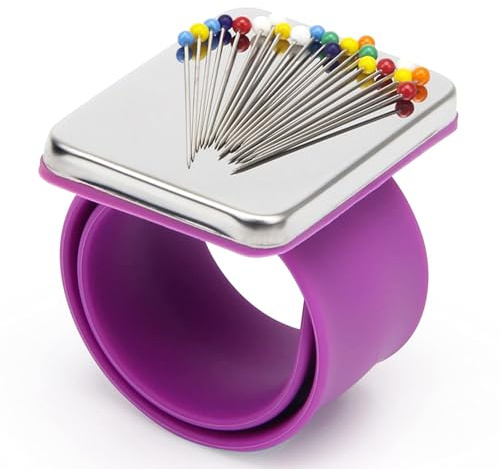 Magnetic Wrist Sewing, Portable Arm Pin Cushion Magnetic Pincushion with Wristband for Sewing Collection (Purple)