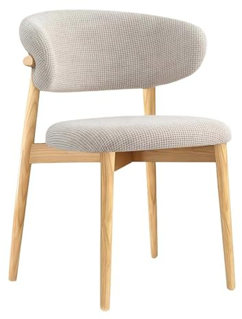 GAOCUNBING Solid Wood Dining Chairs with Linen Cushion and Curved Backrest,Upholstered Kitchen Chairs, Single Leisure Chair for Living Bedroom Restaurant Wood,1 PCS