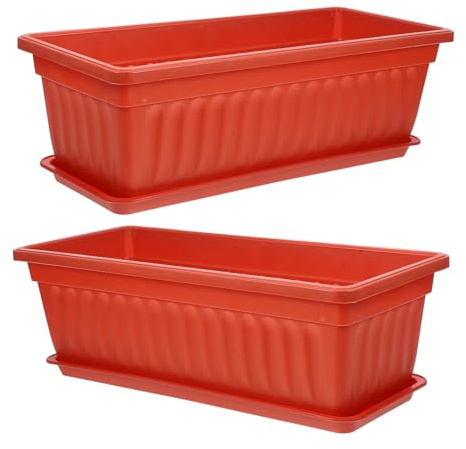 Yardenfun 2 Set Fioriere Rettangolari con Sottovasi Vasi in Plastica per Ortaggi e Piante da Interno ed Esterno Contenitori per Balcone e Patio Ampio Spazio per Radici e Irrigazione Facile