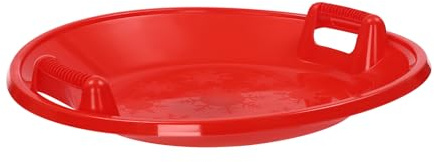 Schnee Roller Rund Schlitten mit 2 Griffen, 64cm Durchmesser Downhill Rutschteller bis 70kg, Tellerschlitten Kunststoffschlitten für Schlitten Race, Rot