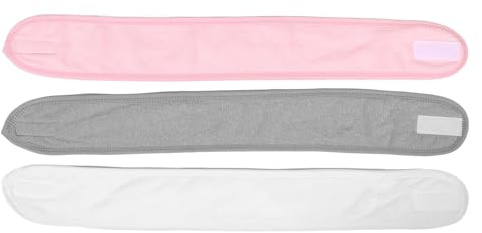TOGEVAL Lot de 3 Bandeaux Visage Spa Ajustables en Tissu Double Couche, Confortables et Respirants, pour Maquillage, Sport, Yoga et Soins Post-partum – Blanc, Rose et Gris