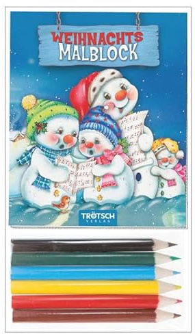 Weihnachts-Mini-Malset Schneemann: Malblock mit 6 Buntstiften