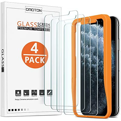 OMOTON [4 Stück Schutzfolie kompatible mit iPhone 11 Pro/iPhone XS/iPhone X. Mit Positionierhilfe [9H Härte], [Anti-Kratzen], [Anti-Öl], [Anti-Bläschen]…