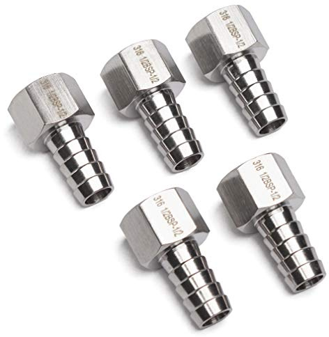 LTWFITTING Stainless Steel 316 BSP Fitting Coupler/Adapter 1/2-Inch Female BSPP x 1/2-Inch(12mm) Hose Barb Fuel Gas Air Fuel(Pack of 5)