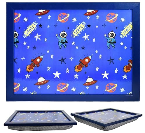 MTS Wooden Lap Trays with Bean Bag Cushion - Space Design - Large Padded Tray for Kids - Suitable for Food, Art, Studies, TV, Sofa, Bed - Fantastic Gift for Space Loving Boys and Girls