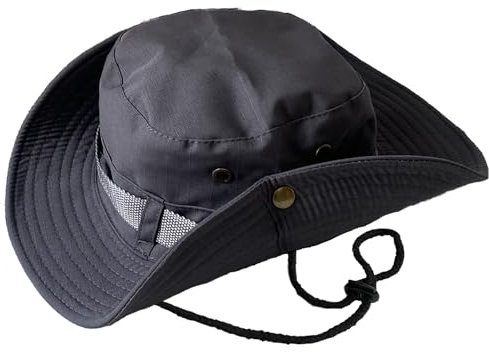 Taeku Buschhut Herren Damen Mesh Bucket Boonie Hat Breite Krempe Sonnenhut mit Kinnband Fischermütze Outdoor Angelhut (Grau)