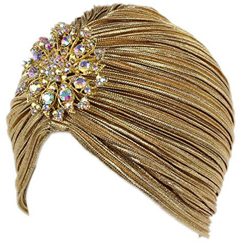 EORUBE Damen Turban Hut mit Kristall Brosche Exotisch