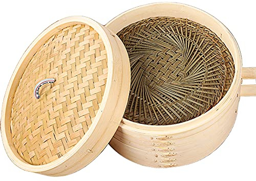 Traditional Bamboo Steamer Basket - Healthy Cooking Steamer with Anti-scalding Handle for Cooking Vegetables and Dumplings