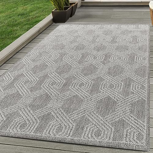 Carpettex In & Outdoor Teppich Geometrisch Design Wetterfest für Terrasse Balkon Küche oder Wohnzimmer Teppich, Farbe: Grau, Größe: 160 x 230 cm