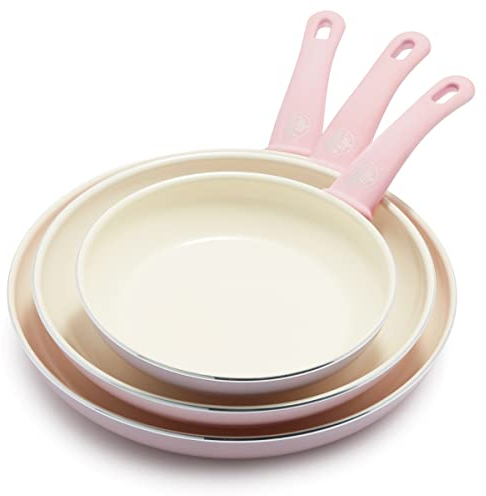 GreenLife Soft Grip Healthy Ceramic Lot de poêles à frire antiadhésives en céramique 20,3 cm, 25,4 cm et 30,5 cm, sans PFAS, passe au lave-vaisselle, rose doux