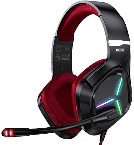 Vertux Cascos Gaming, Auriculares Gaming, Micrófono con Cancelación de Sonido,HD Deep Bass, Sonido Envolvente, Iluminación LED RGB, Ergonómico, Volume Control, PC/Mac/PS5 (Rojo)